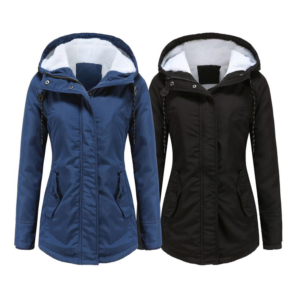 DGHM-JLMY 1/2 Pack Women's Windproof Waterproof Cotton Coats Fashion Warm Hooded Outerwear Solid Thick Fleece Jacket