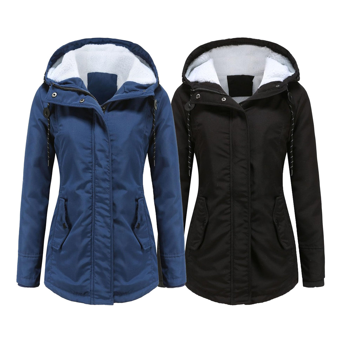 DGHM-JLMY 1/2 Pack Women's Windproof Waterproof Cotton Coats Fashion Warm Hooded Outerwear Solid Thick Fleece Jacket