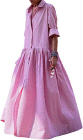Women's Retro Plaid Button Down Maxi Shirt Dress(Buy 2 Free Shipping)