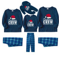 Christmas Family Matching Pajamas-Navy & Sky Blue Plaid Pjs Set with "Christmas Crew Making Memories Together" and Santa Hat Pattern Print