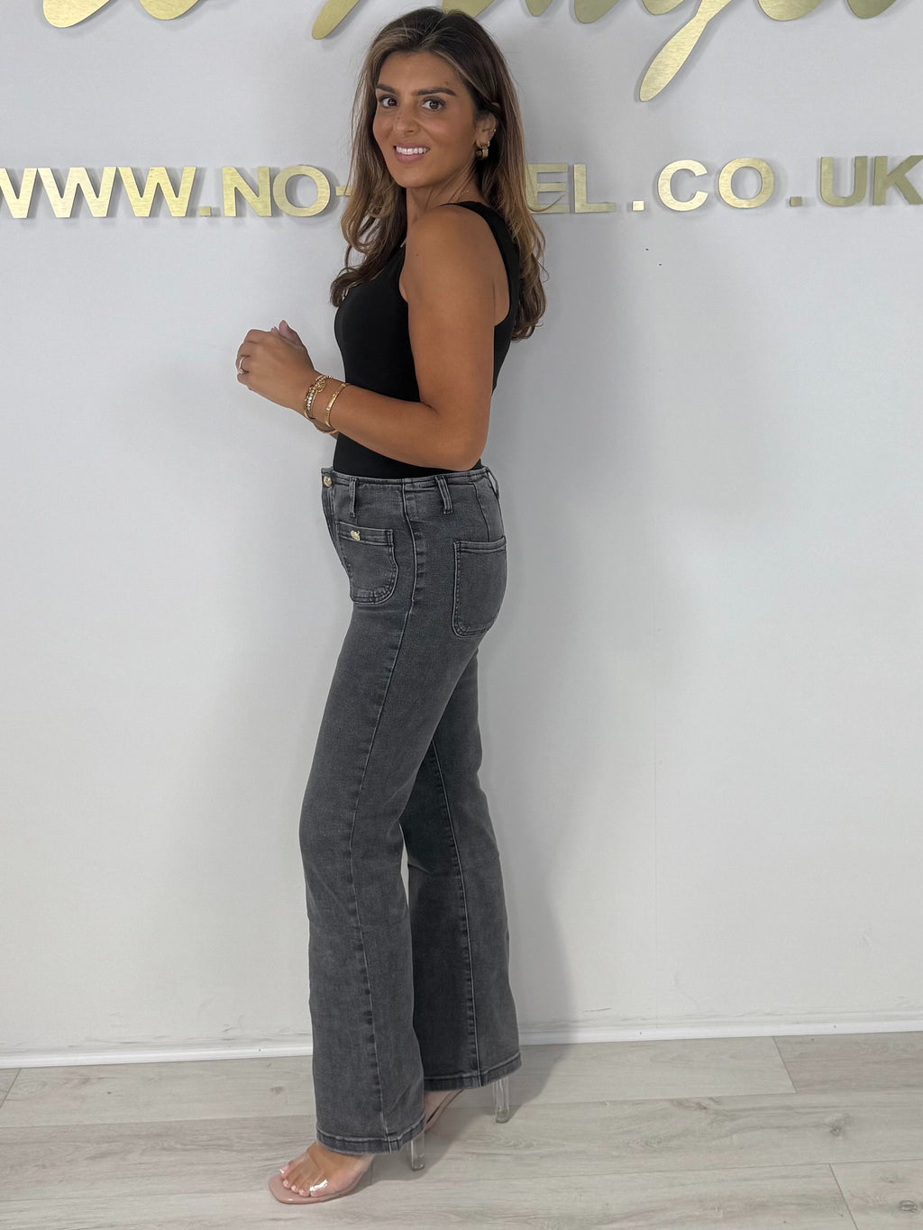 Front Pocket Gold Button Detailing Straight Leg Jeans (2 Colours)