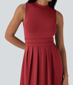 Stand Collar Sleeveless Flare Maxi Casual Dress with Pockets