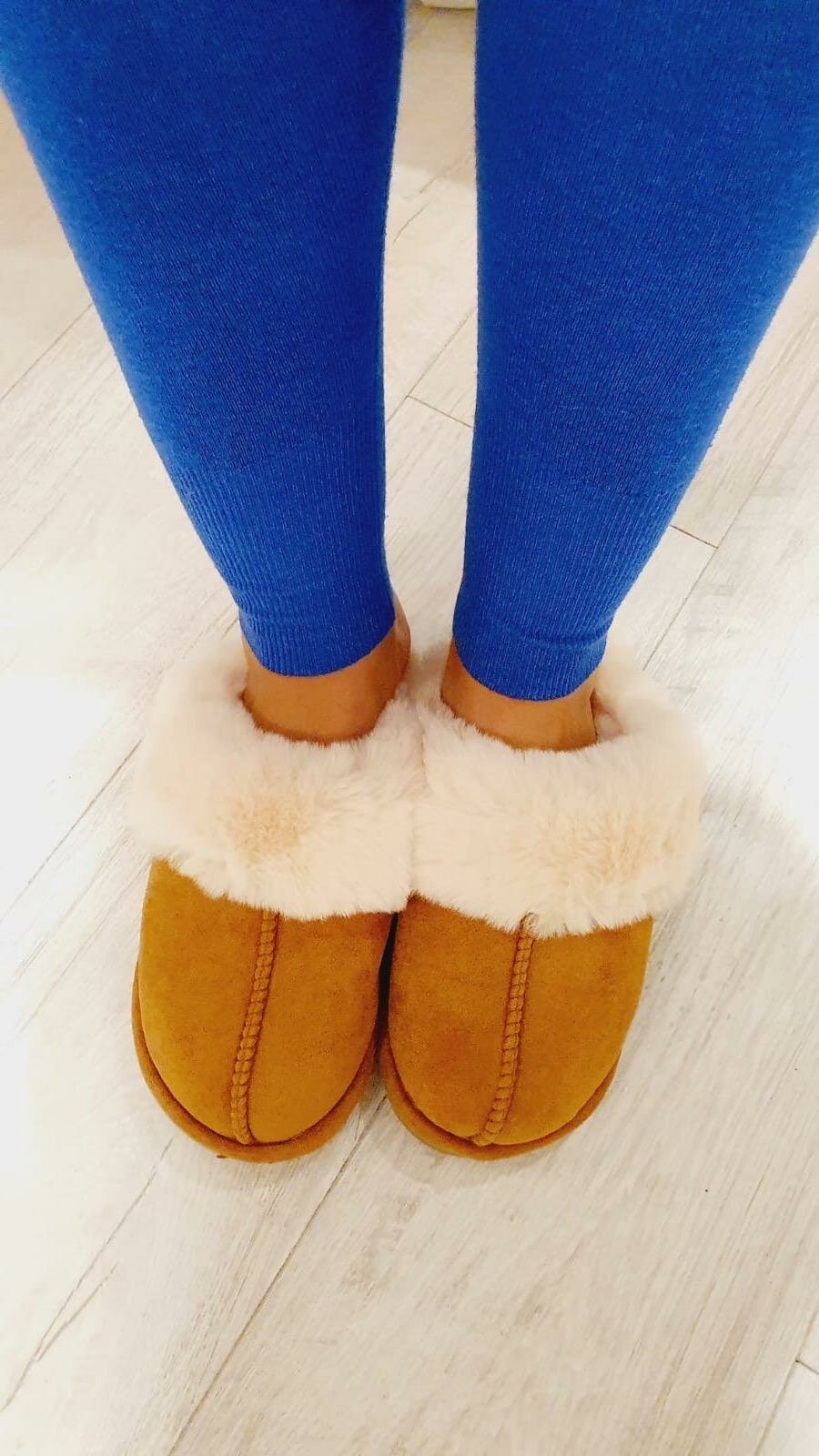 Tedsy Camel Faux Suede Faux Fur Slippers