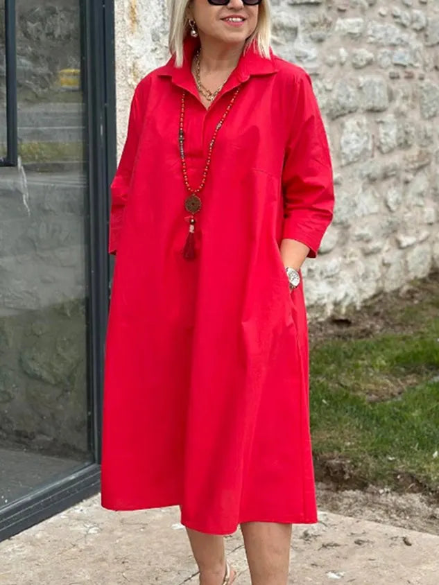 Casual Plain Shirt Collar Maxi Dress