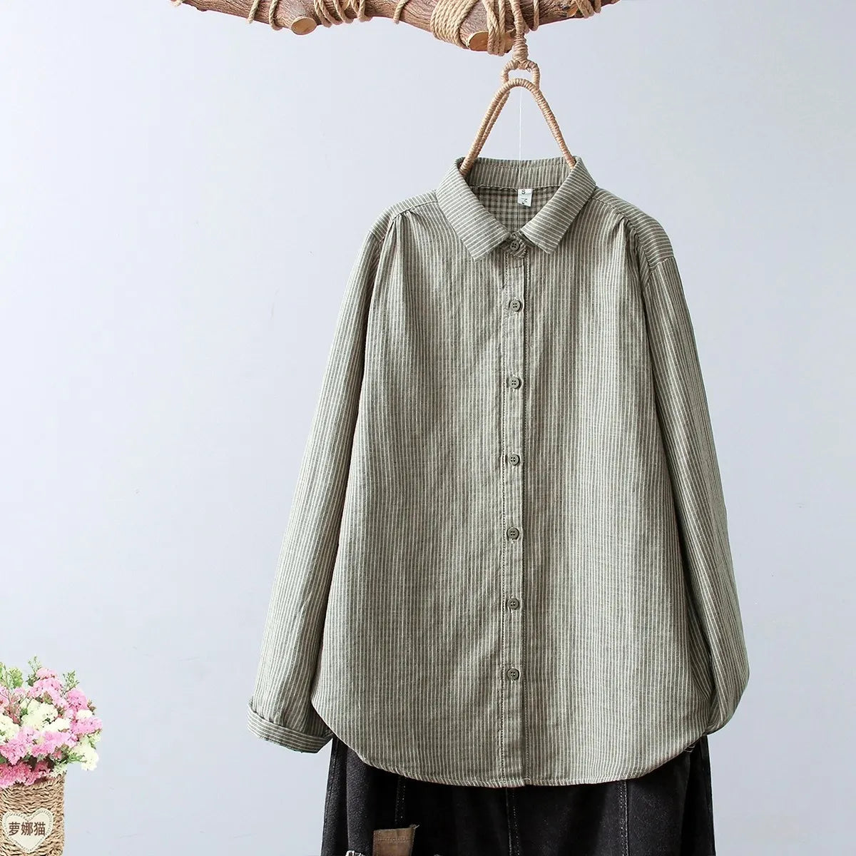 2025 New Women's Linen Cotton Casual Loose Stripe Shirt-Buy 3 Get Free Shipping