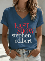 V-Neck Retro Last Show Print T-Shirt