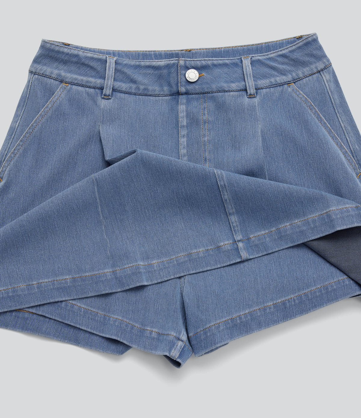 FlexTM High Waisted 2-in-1 Washed Stretchy Knit Denim Casual A-line Skort with Pockets