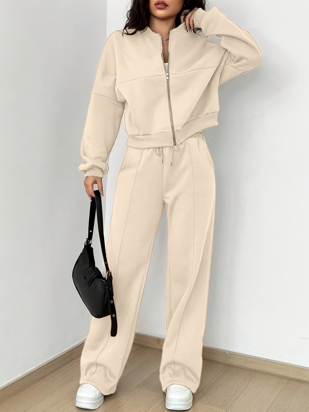 Zip-up Collarless‌ Cardigan Pants Set