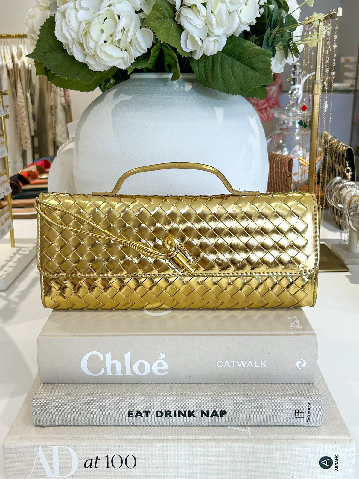 Woven Rectangle Envelope Gold Rod Fasten Clutch Bag (15 Colours)
