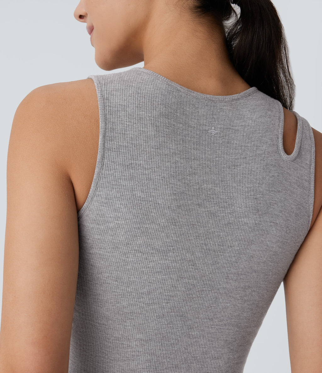 High Stretch Ribbed Knit Cropped Yoga Tank Top
