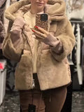Women Hooded Plush Patchwork Casual Coat
