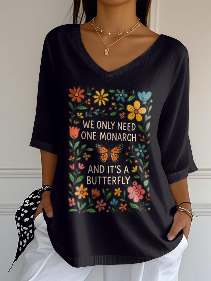 🔥Buy 3 Get 15% Off🔥V-Neck Retro We Only Need One Monarch And It's A Butterfly Print T-Shirt