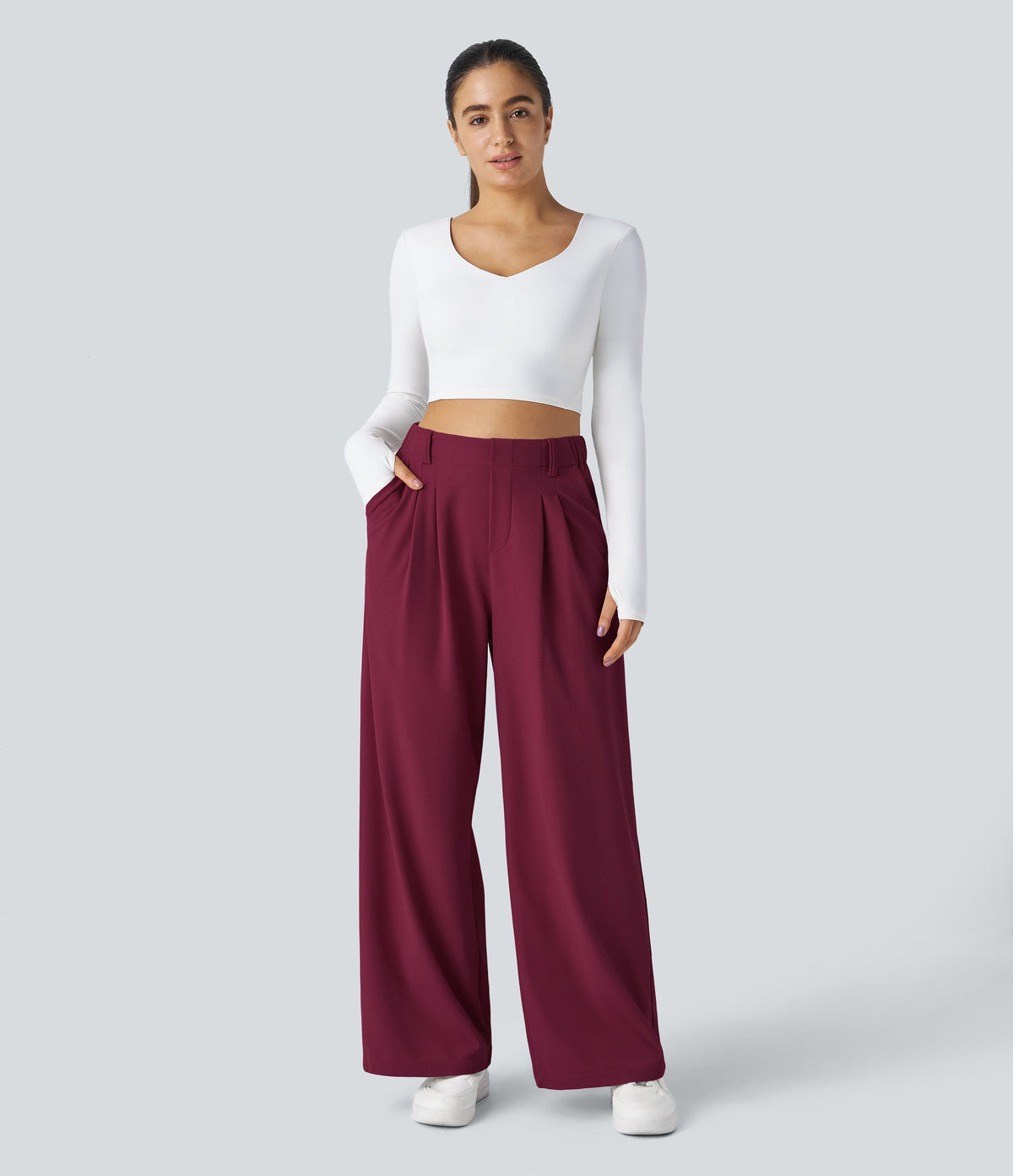 FlexTM High Waisted Side Pocket Wide Leg Waffle Work Pants