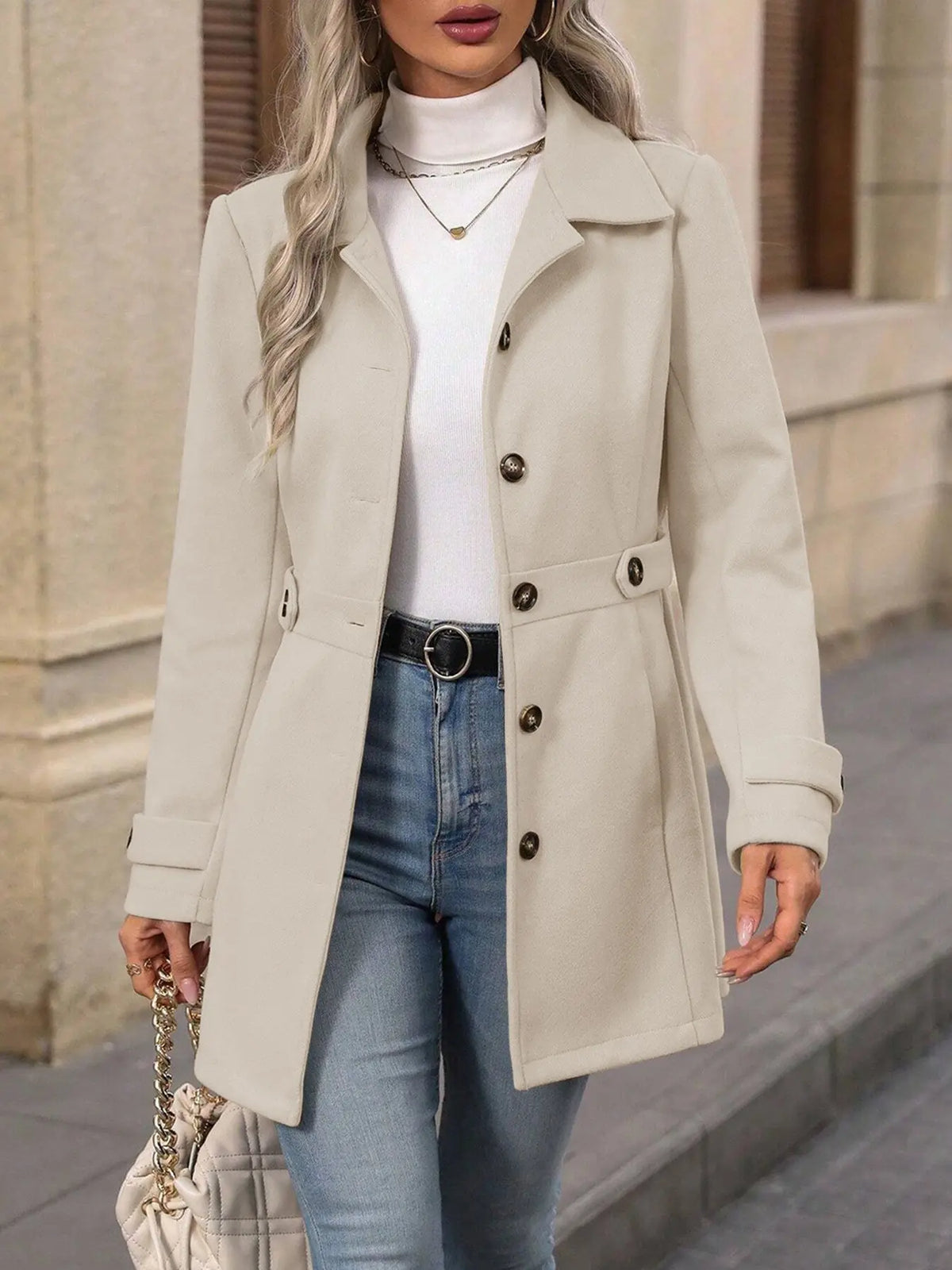 Women's Fall & Winter Button Outerwear, Casual Slim-Fit Long Sleeve Coat for Daily Commute and Dating, Multiple Colors Available