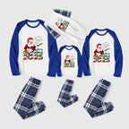 Christmas Family Matching Pajamas-Blue Raglan Top Blue Plaid Pants Pjs Set with Santa and "Family Christmas" Letter Print