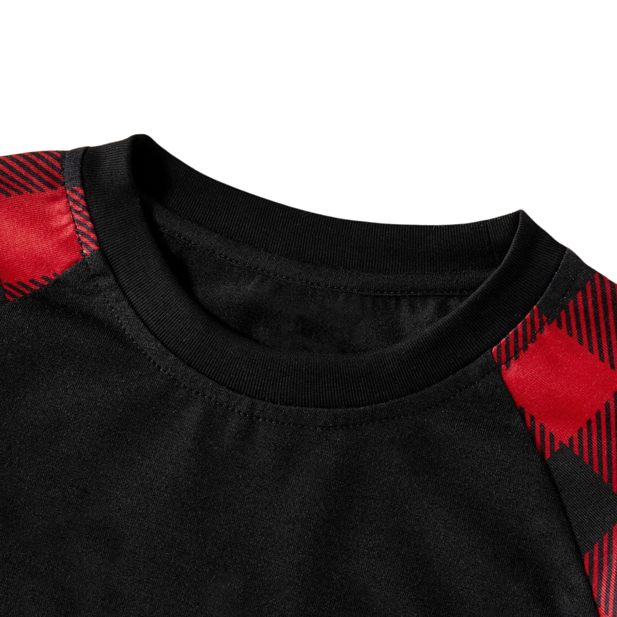 Santa Hat and "2025 Family Christmas" Text Print Black & Red Plaid Christmas Matching Pajamas
