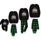 Christmas Family Matching Pajamas-Black Top and Green Plaid Pants Pjs Set with "Merry Christmas 2025" Print