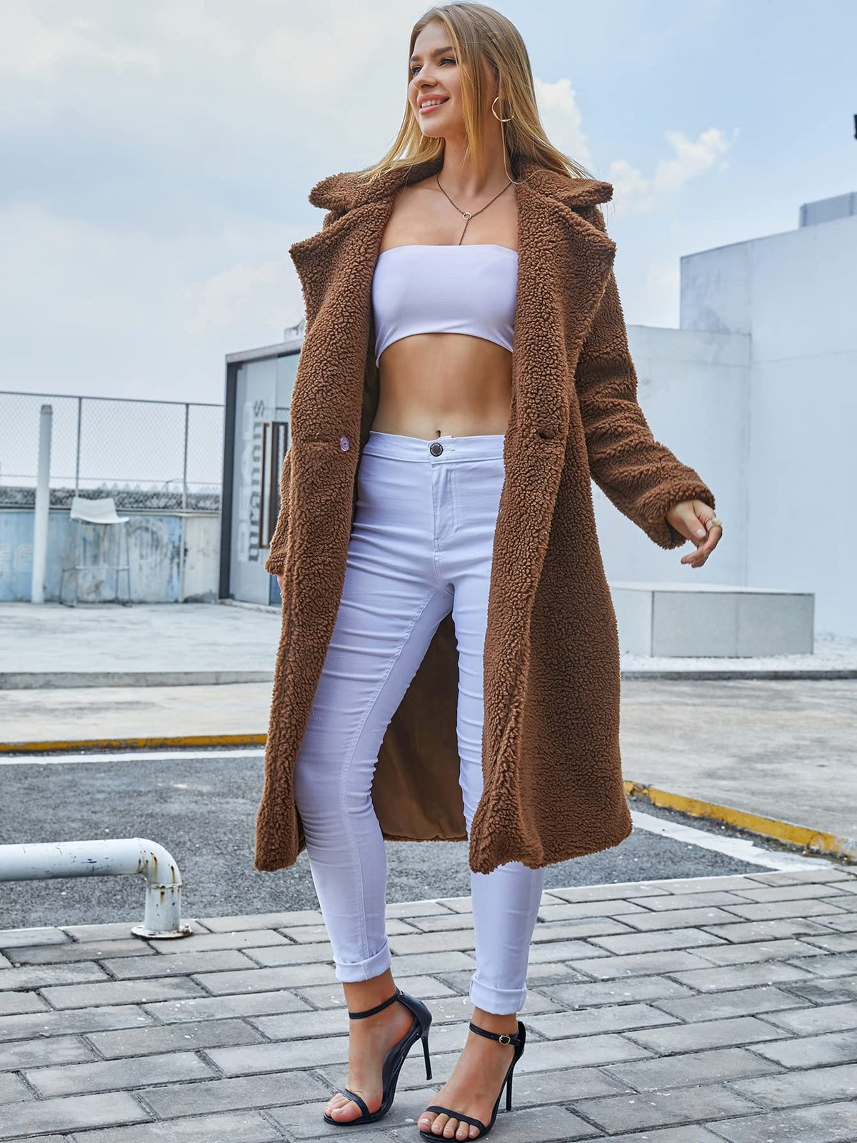 RAOGE Jackets for Women Jackets - Single Button Teddy Midi Coat