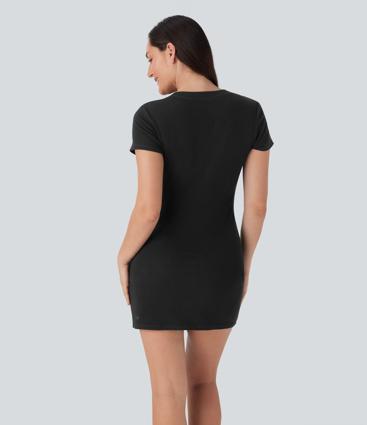 Ribbed Knit Round Neck Mini Casual Dress