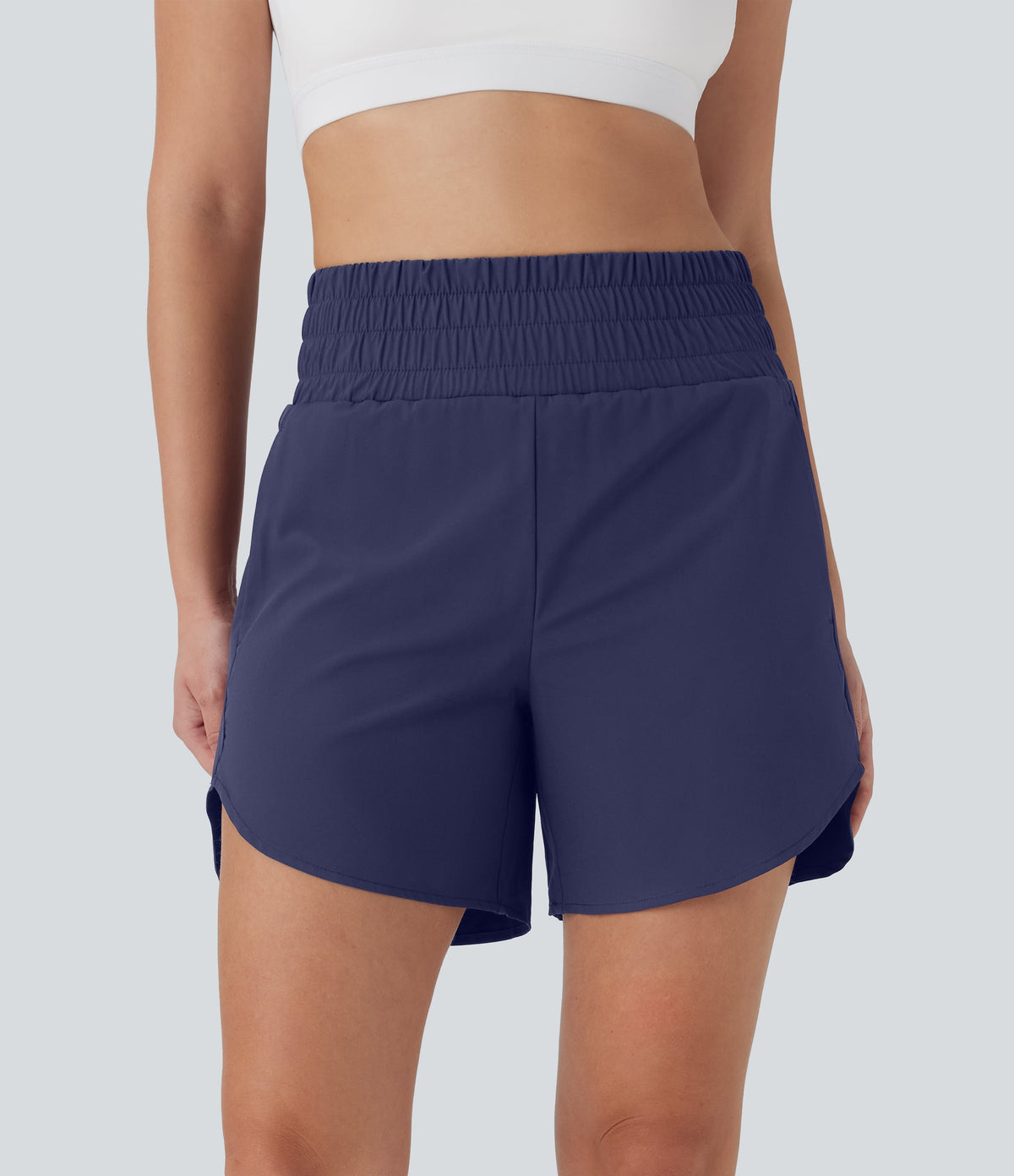 BreezefulTM High Waisted Pockets 2-in-1 Curved Hem Quick Dry Running Shorts 5.5''-Longer Length