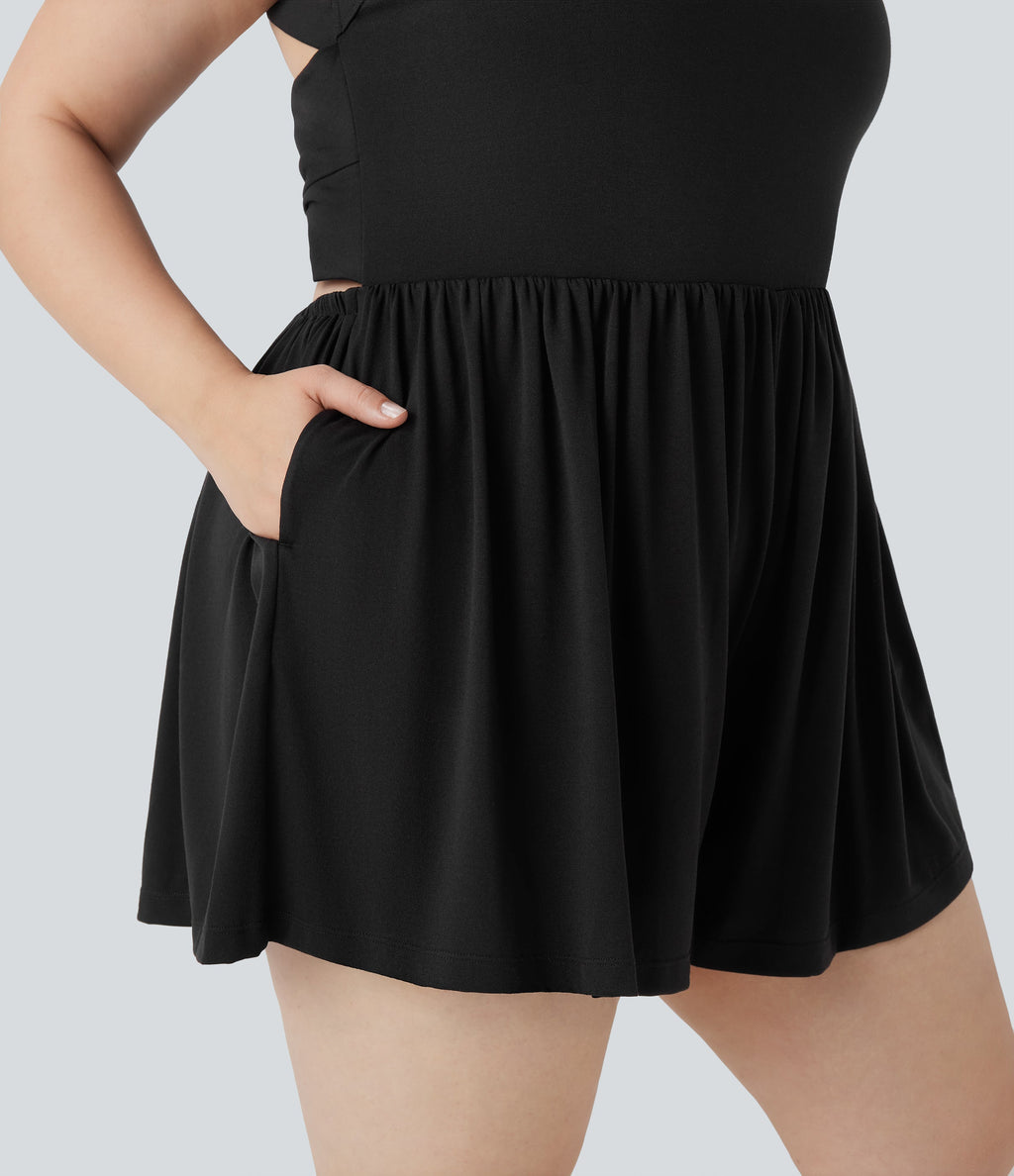 2-in-1 Plus Size Romper with Pockets-Easy Peezy Edition