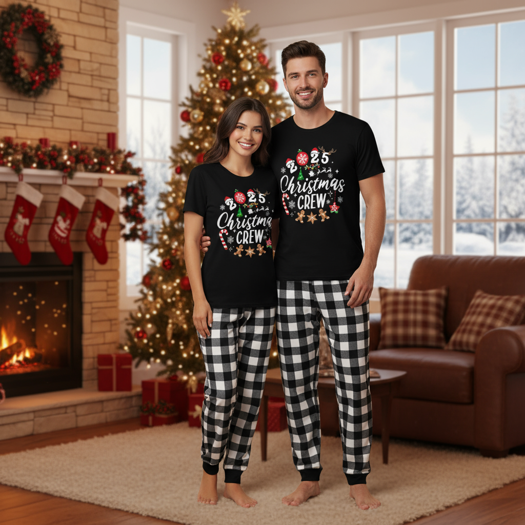 Christmas Crew 2025 Couple Short Sleeve Pajamas Set