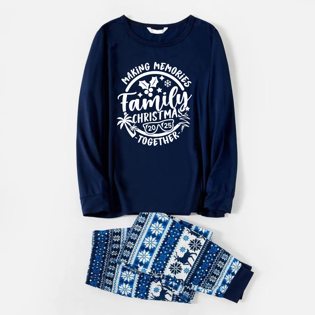 Christmas Make Memories Together 2025 Print Blue Family Matching Pajamas With Dog bandana