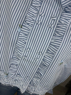 Blue & White Pinstripe Frill Trim Laser Cut Detail Collared Shirt
