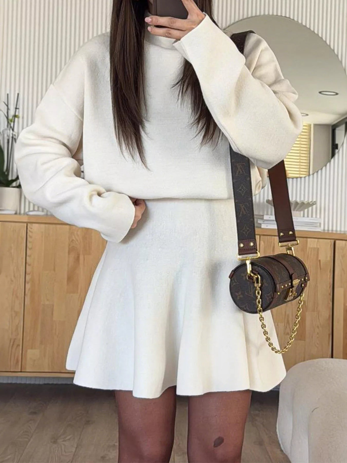 ROUND NECK LONGSLEEVE MINISWEATER DRESS