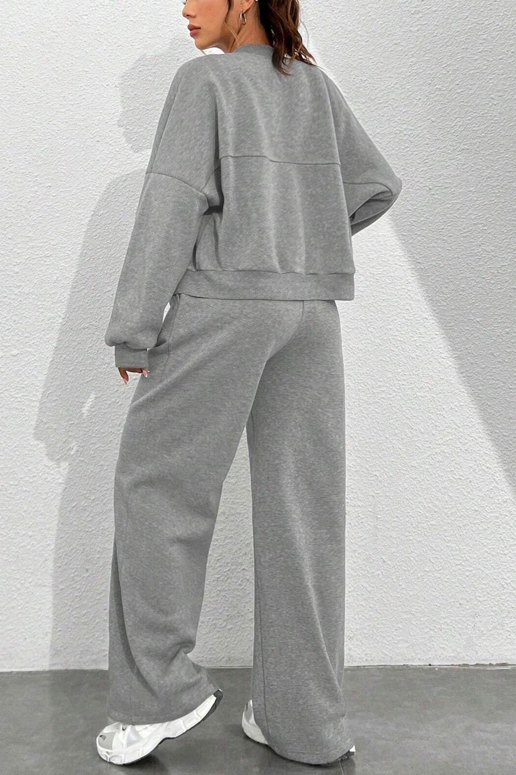 Zip-up Collarless‌ Cardigan Pants Set