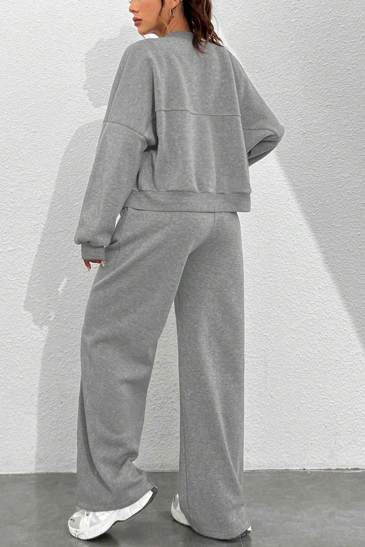 Zip-up Collarless‌ Cardigan Pants Set