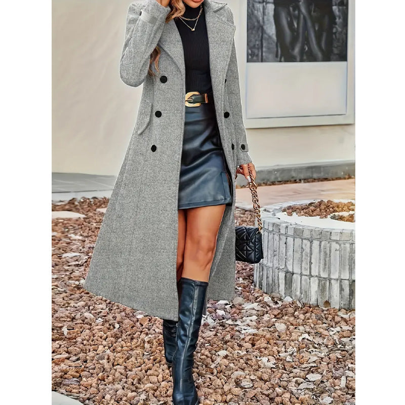New Women Double Breasted Simple Design Woolen Coat