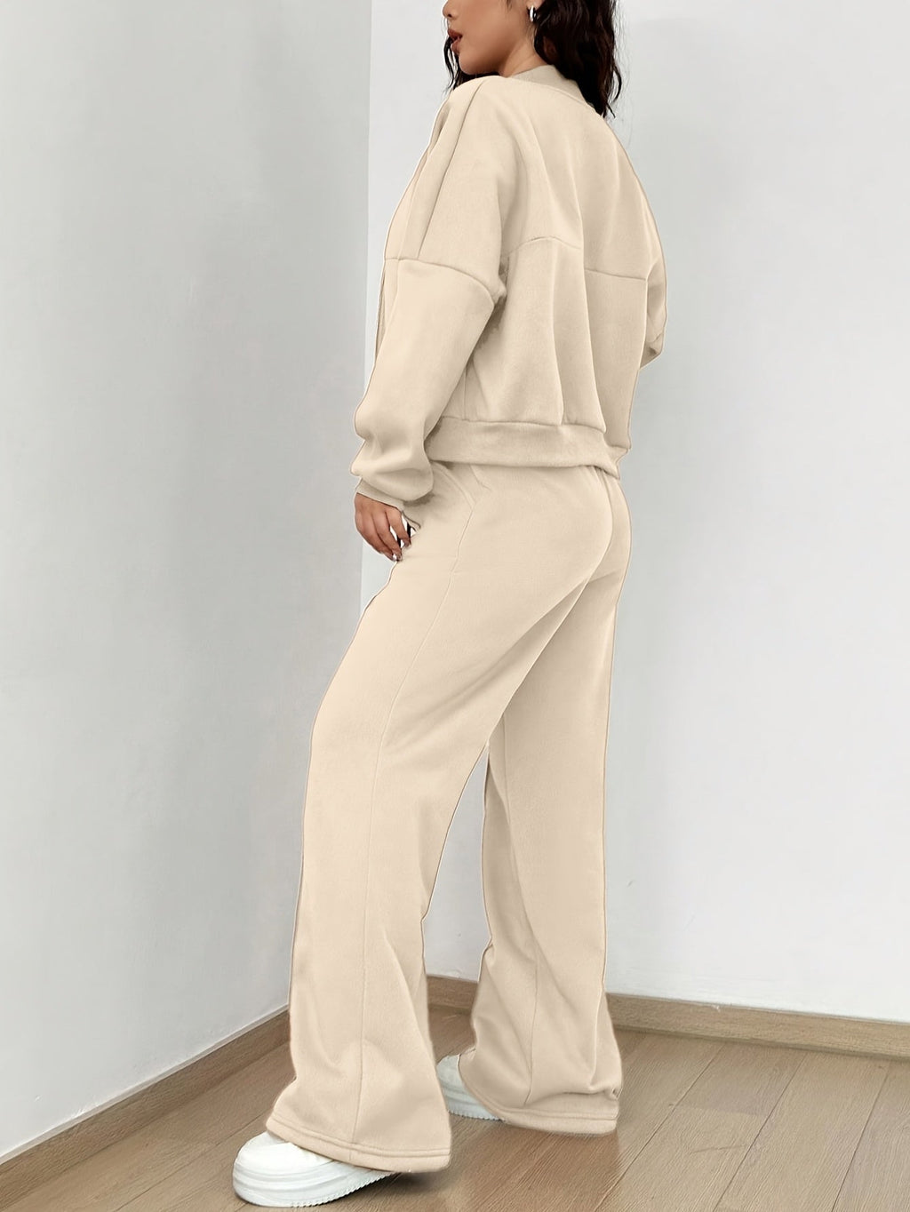 Zip-up Collarless‌ Cardigan Pants Set