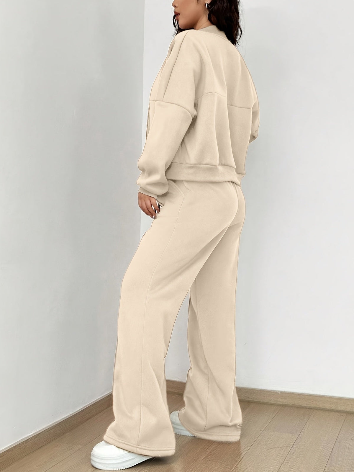 Zip-up Collarless‌ Cardigan Pants Set