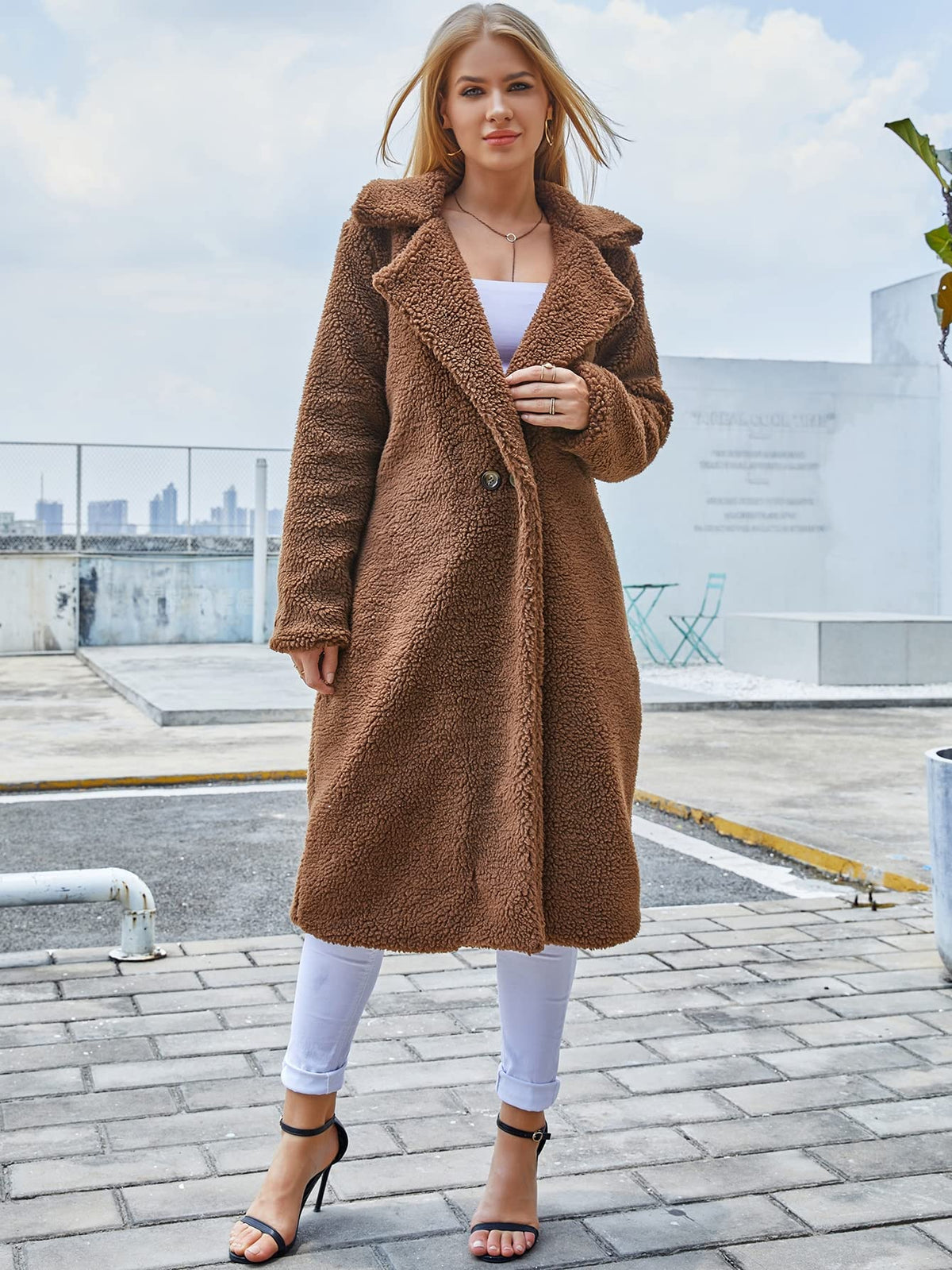 RAOGE Jackets for Women Jackets - Single Button Teddy Midi Coat