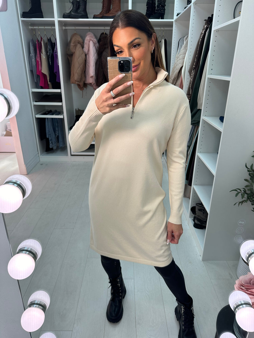 Adeena Plain Zip Detail Jumper Dress