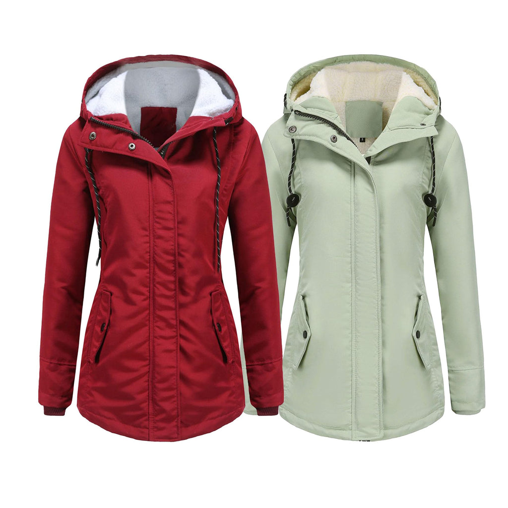 DGHM-JLMY 1/2 Pack Women's Windproof Waterproof Cotton Coats Fashion Warm Hooded Outerwear Solid Thick Fleece Jacket