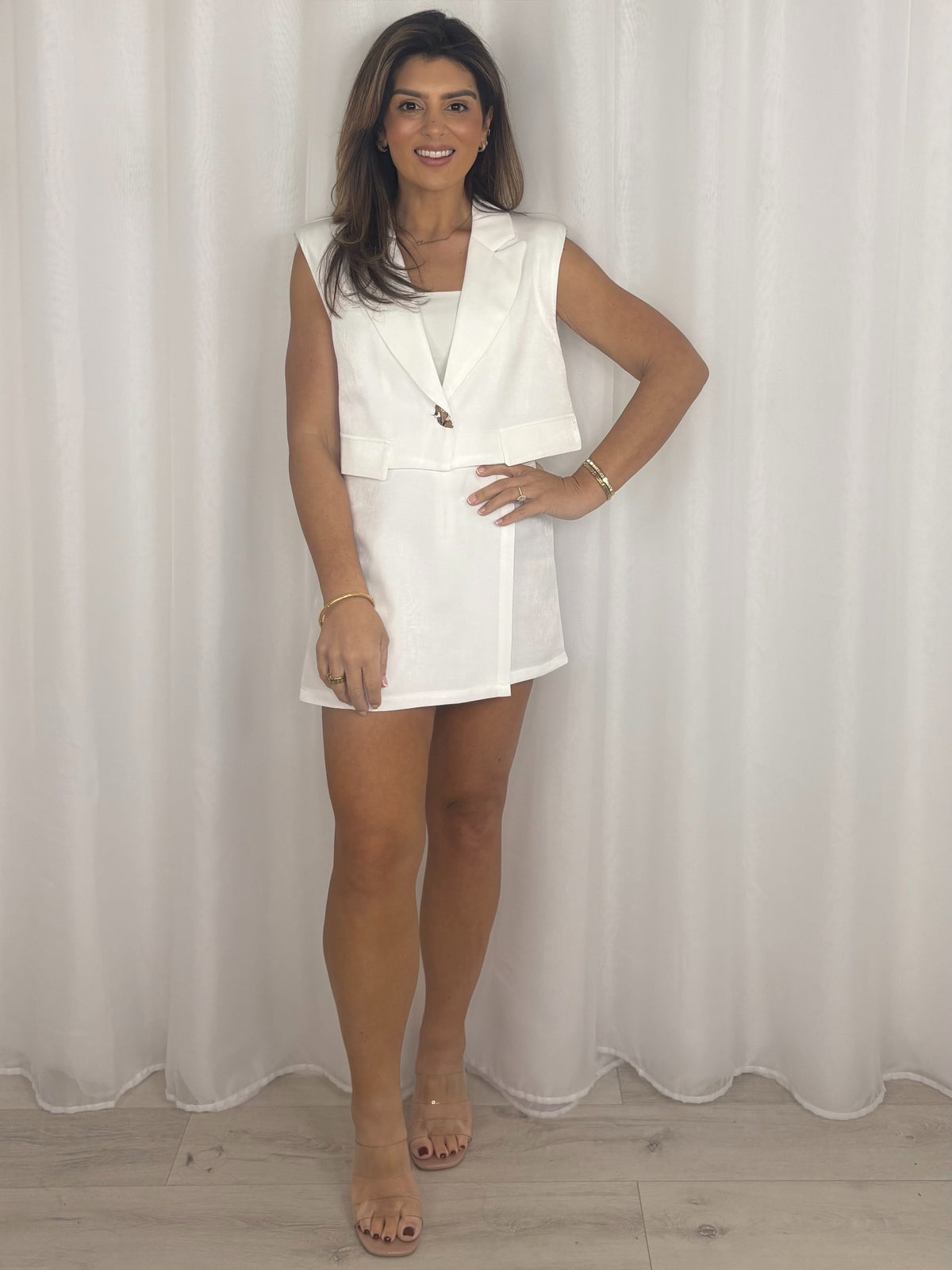Collared Cap Sleeve Cropped Gold Pendant Skort Co-ord (3 Colours)
