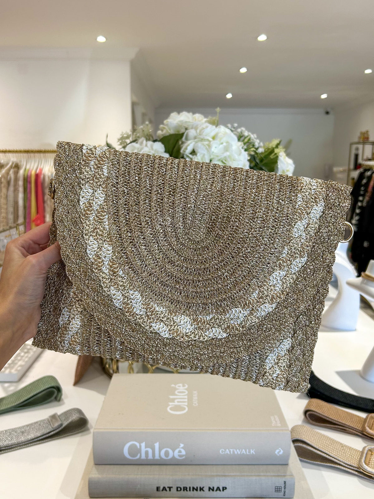Gold Fleck Woven Plaited Clutch Bag (3 Colours)