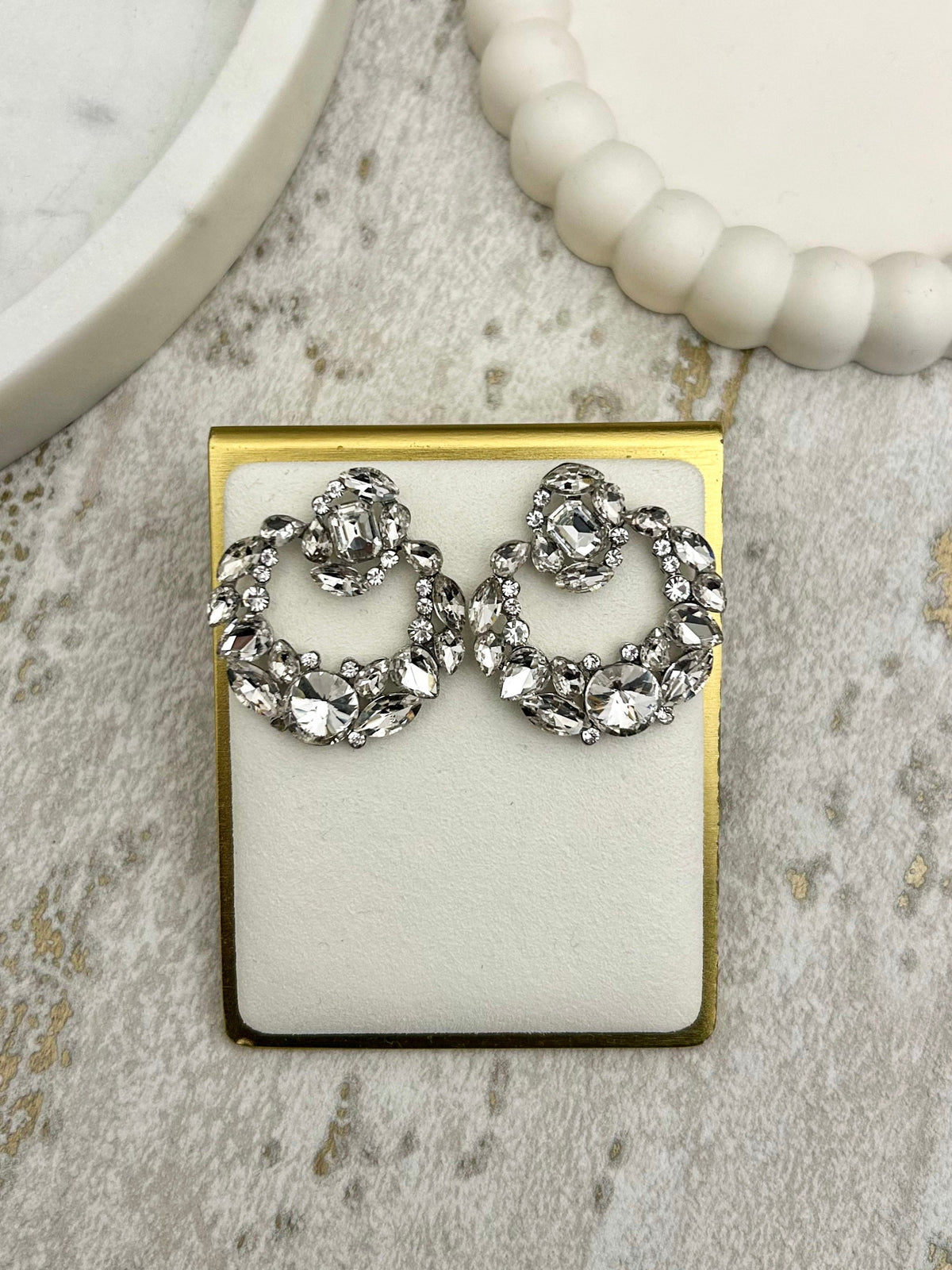 Silver Diamante Round Swing Earrings