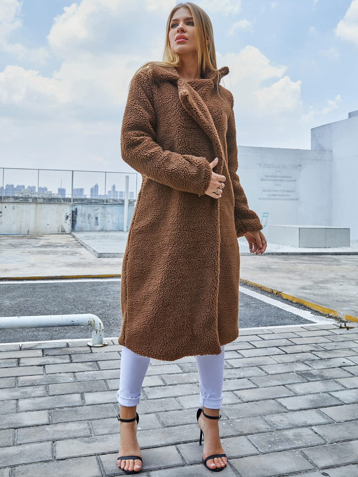 RAOGE Jackets for Women Jackets - Single Button Teddy Midi Coat