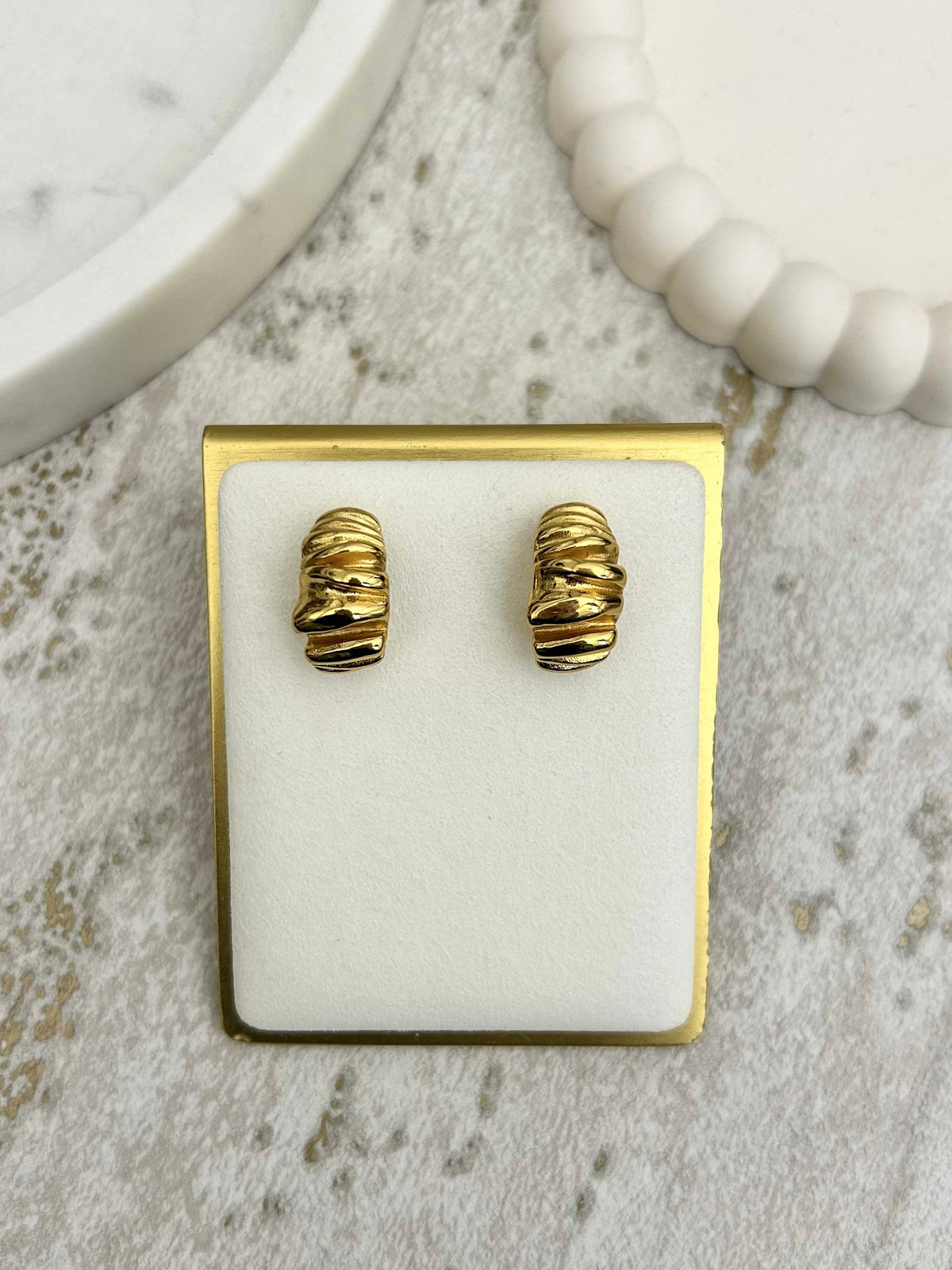 Gold Croissant Chunky Stud Earrings