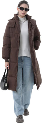Long Puffer Jacket for Women,2024 Thickened Winter Coat Hooded with Deep Pockets, Ladies Warm Winter Jacket