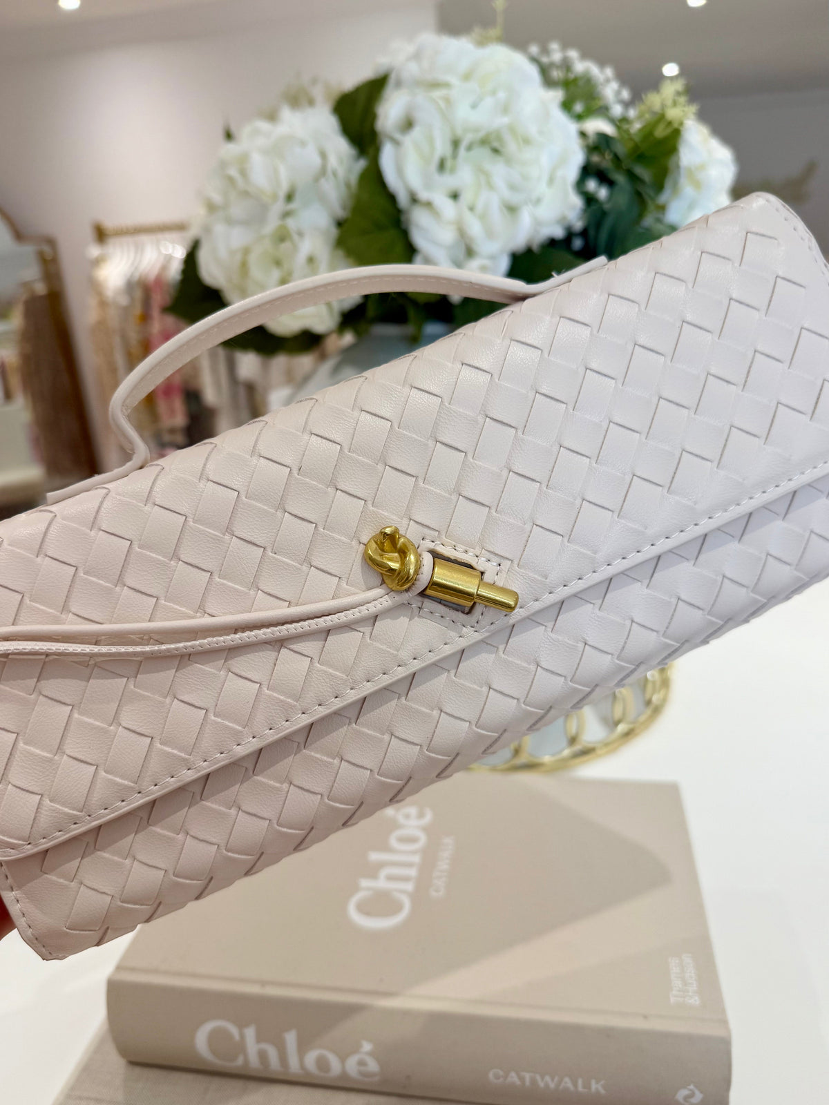Woven Rectangle Envelope Gold Rod Fasten Clutch Bag (15 Colours)