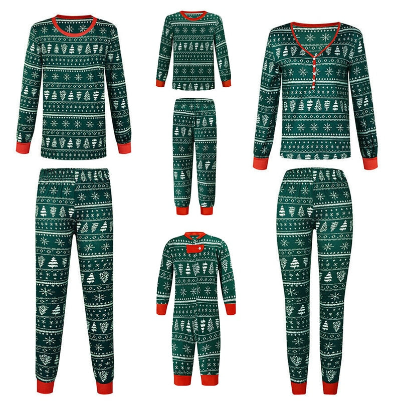 Green Christmas Matching Family Pajamas Sets