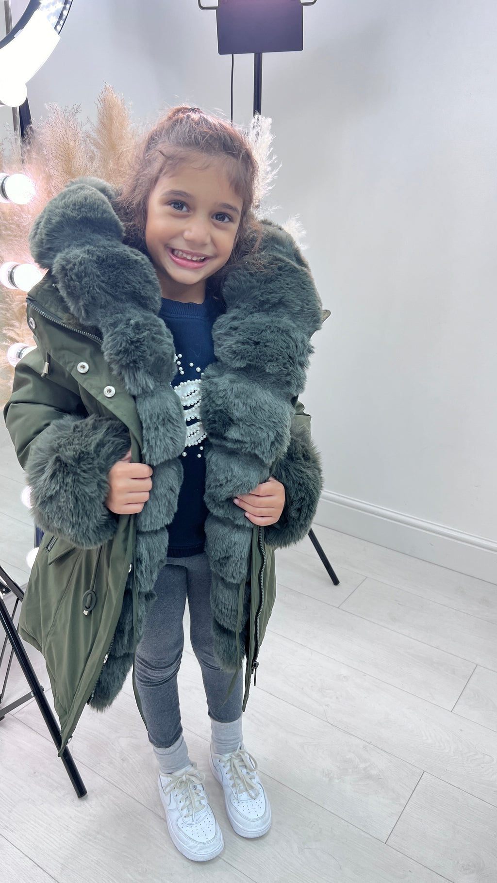 Jaya Khaki KIDS Faux Fur Hooded Toggle Coat