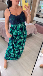 Marbella Crochet Bust Fern Print Maxi Dress