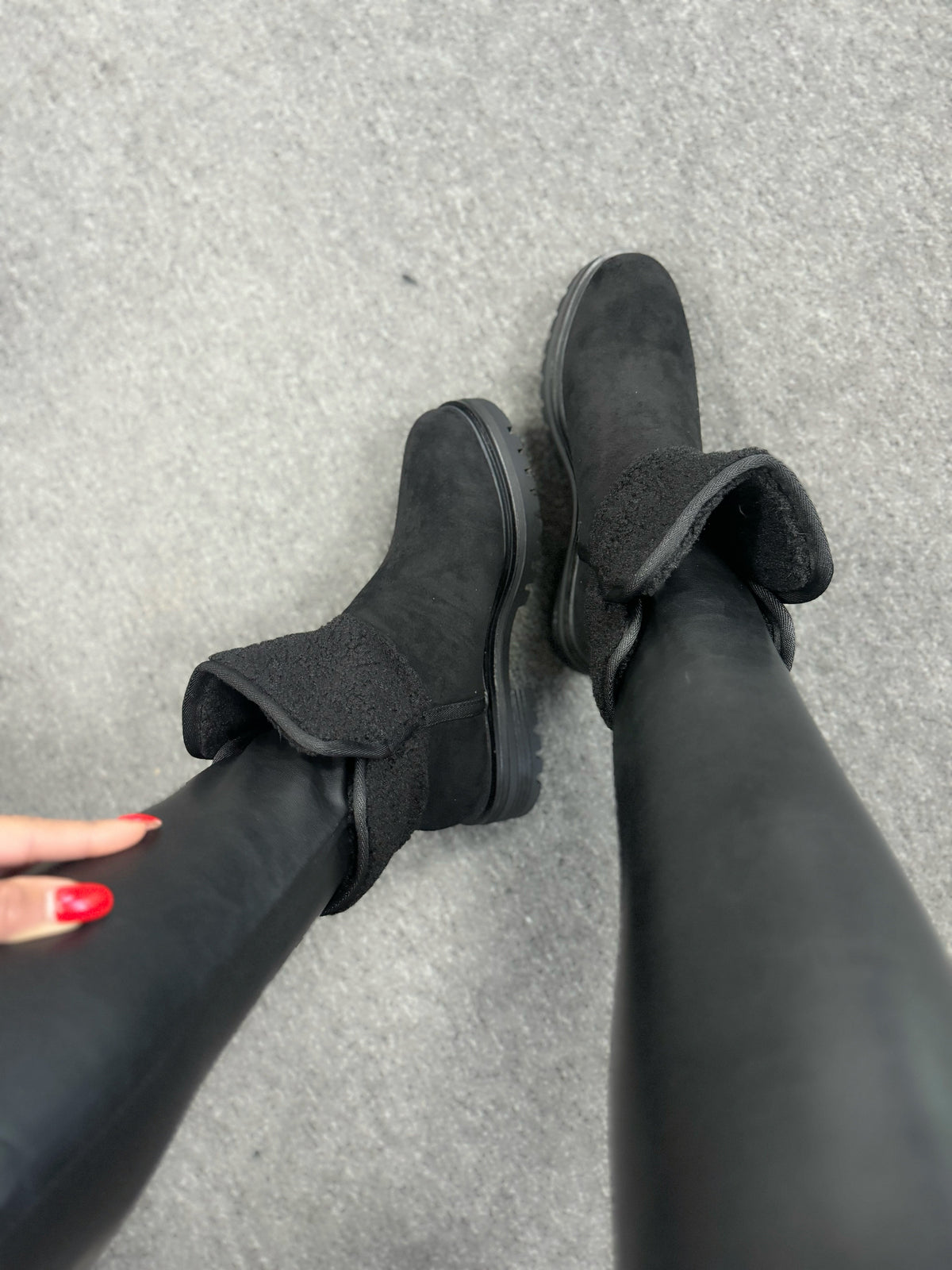 Xeno Black Teddy Detail Trim Ankle Boots