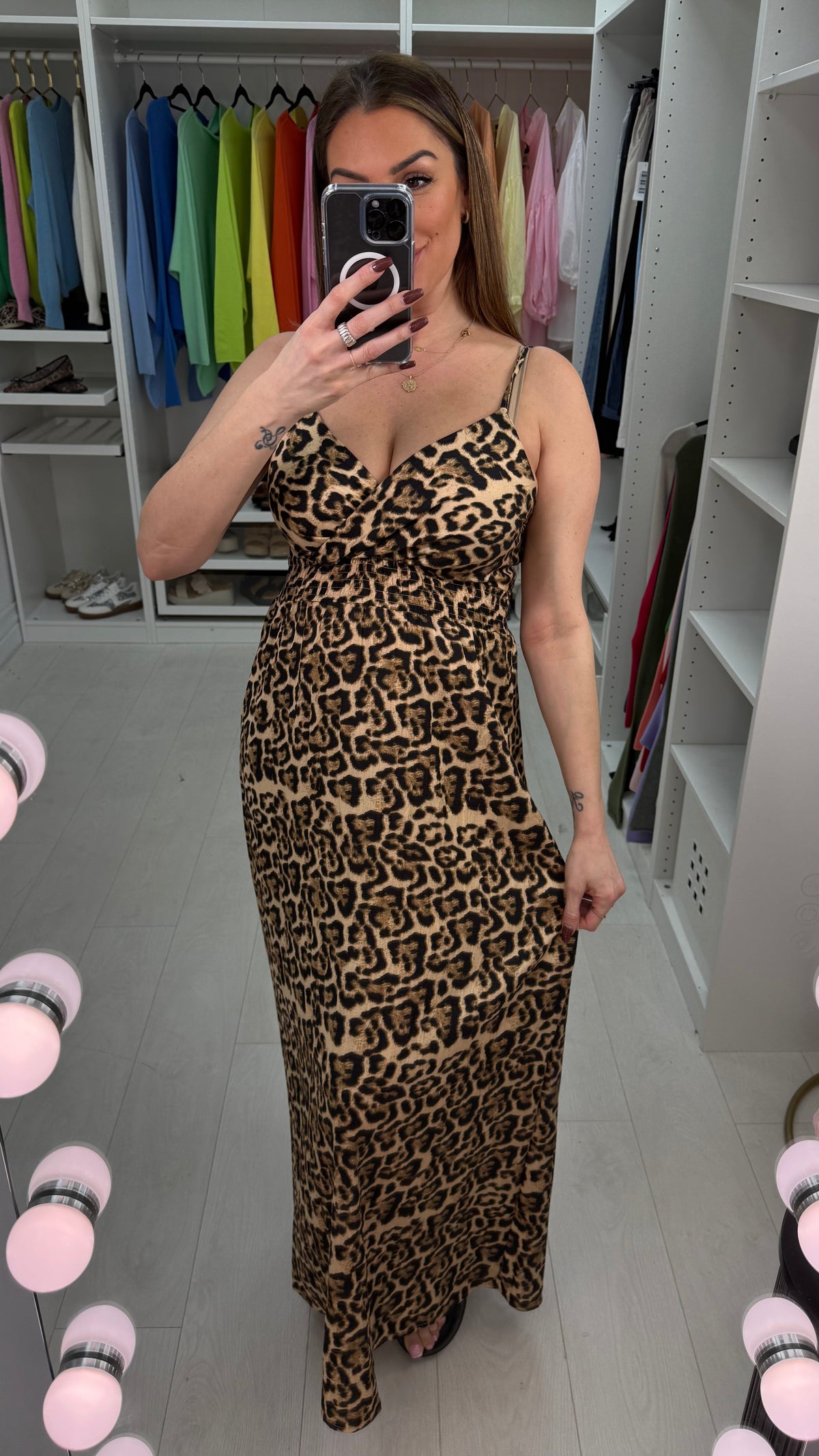 Lorren Beige Leopard Print Wrap Front Maxi Dress