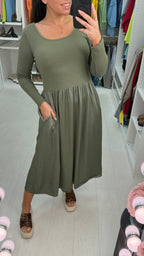 Amanda Plain Long Sleeve Poplin Satin Dress
